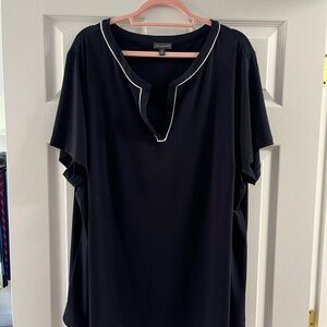 The Limited Black Short Sleeve Notch Neck Top with White Trim